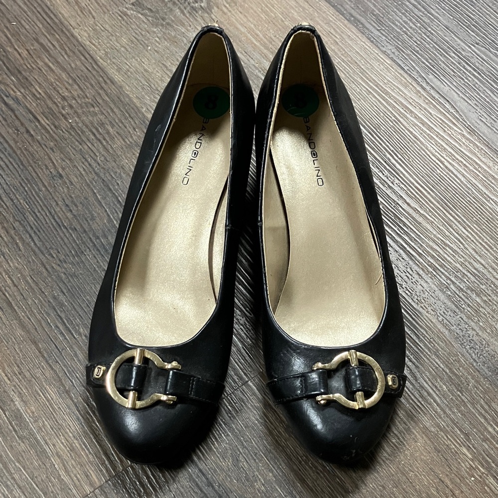 Bandolino Black Wedges with Gold Buckle